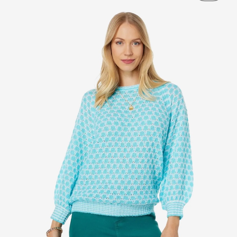 NWT Lilly Pulitzer Corabelle sweater size M turquoise shore honeycomb
